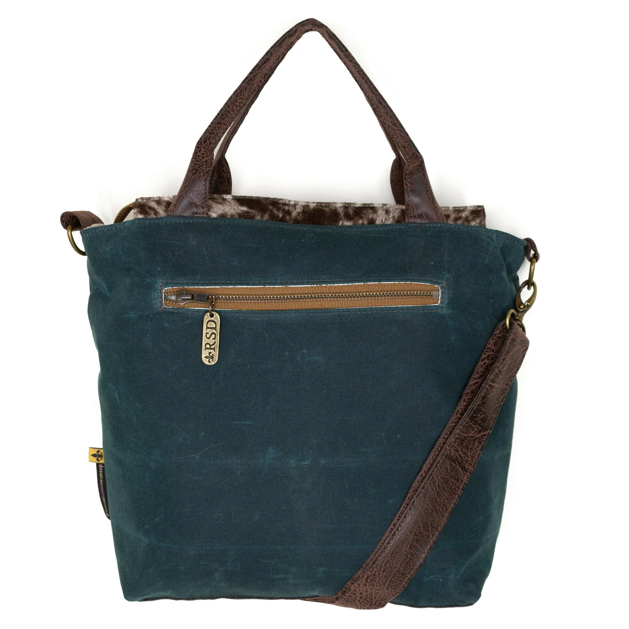 Amber Crossbody Premier: Designer's Closet Stampde Cowhide/Deep Teal Waxed Canvas