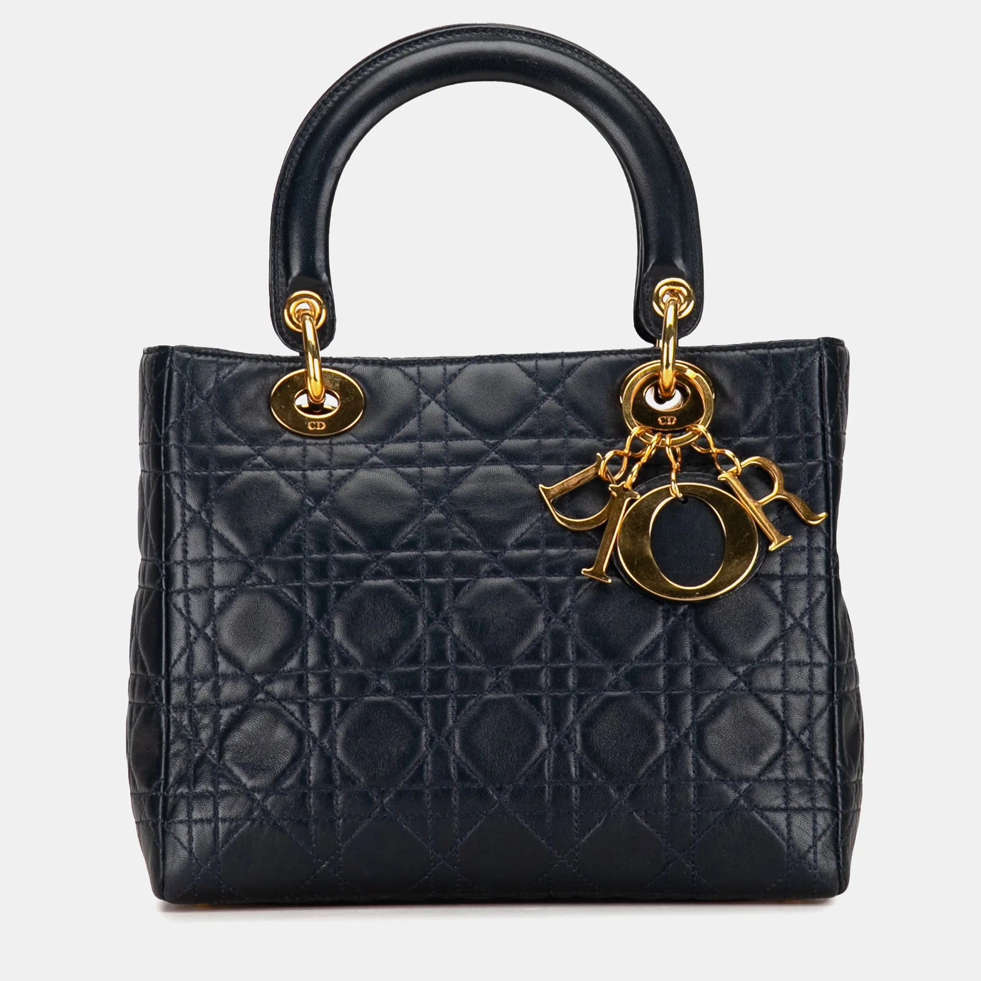 Black Lambskin Leather Medium Cannage Lady Tote Bag