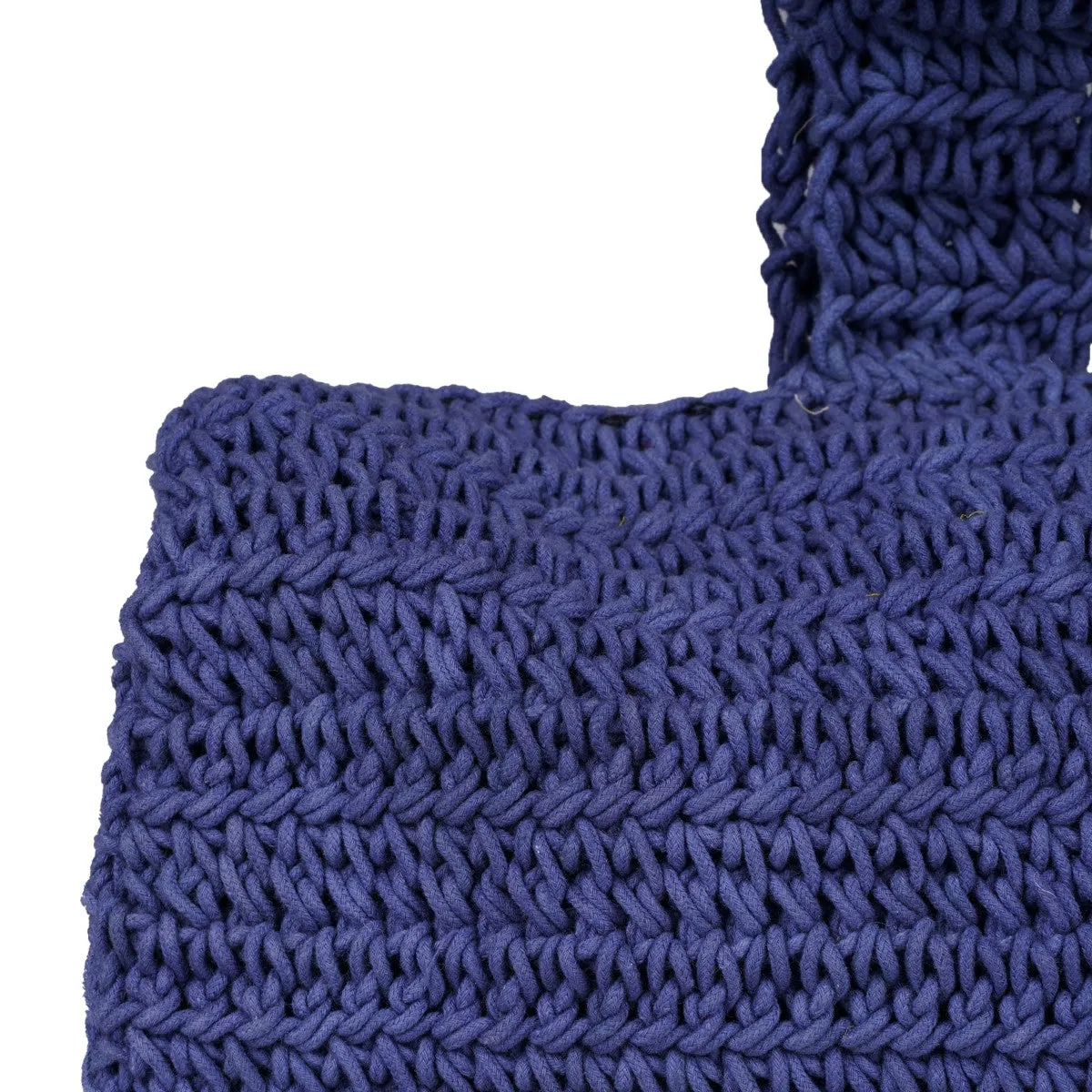 Blue Wrist Bag with Pompom | Hand-Crafted & Crochet | Cotton | Navy Blue