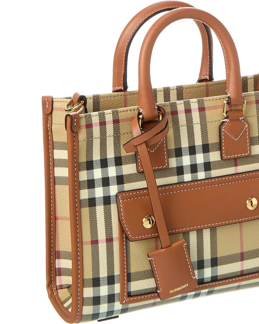 Burberry Freya Mini Check E-Canvas & Leather Tote