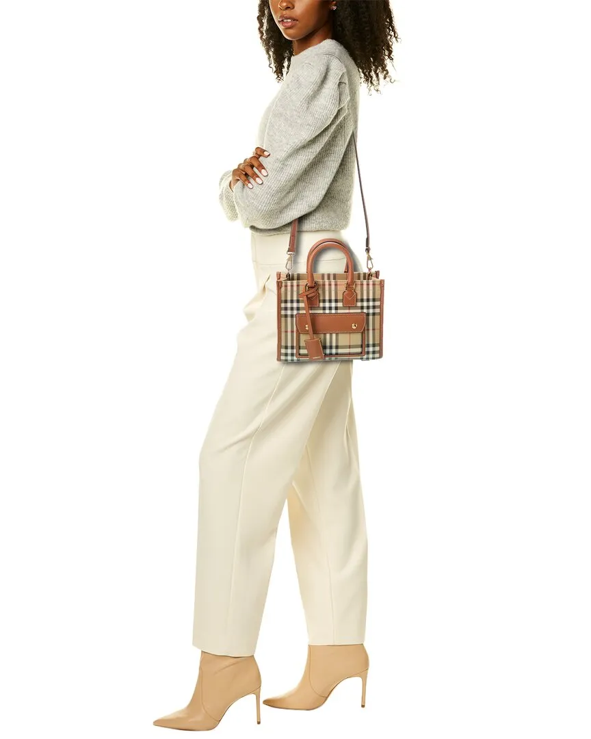 Burberry Freya Mini Check E-Canvas & Leather Tote