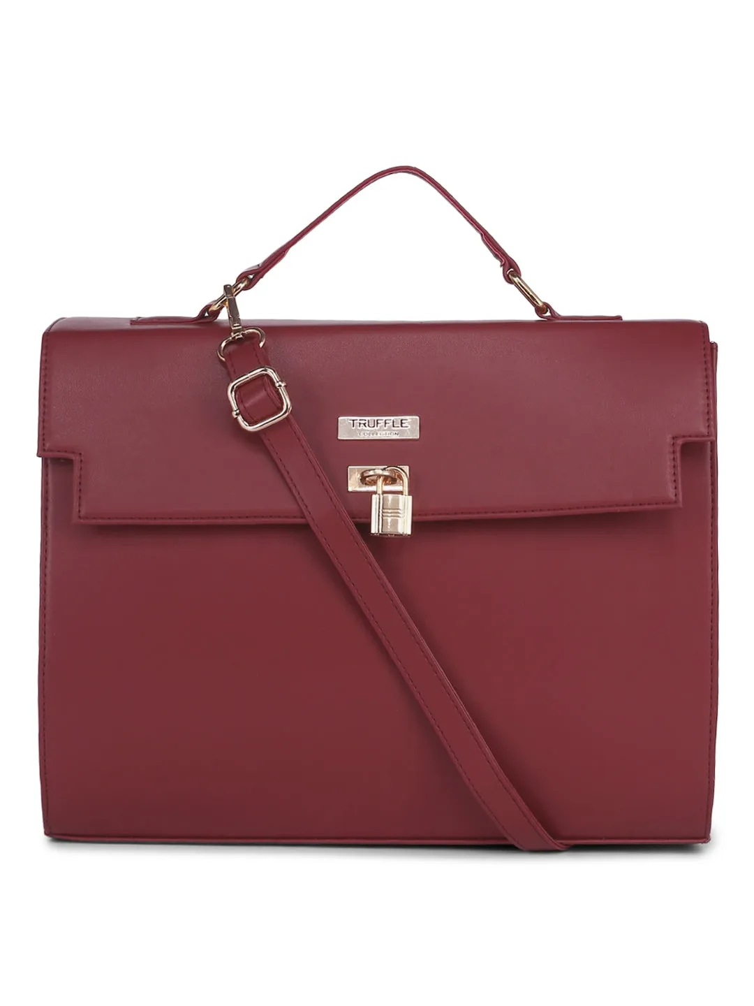 Burgundy Black Metallic Lock Handbag