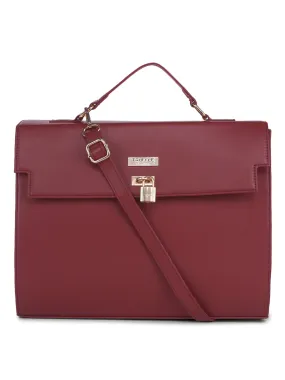 Burgundy Black Metallic Lock Handbag