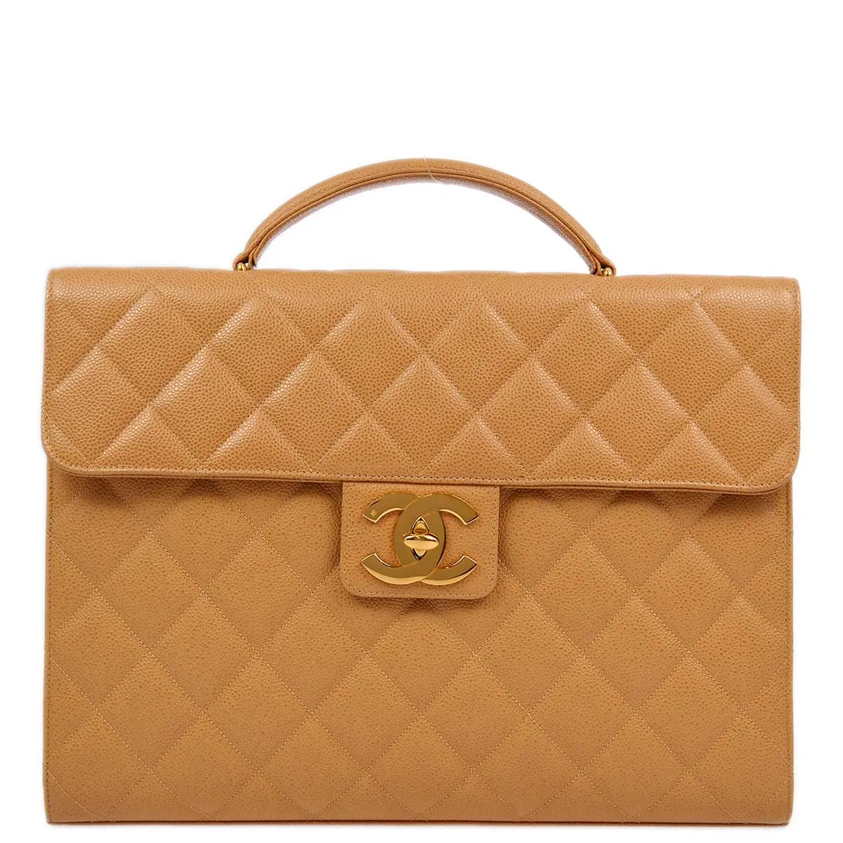 Chanel 1994-1996 Beige Caviar Briefcase Business Handbag