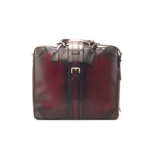 DapperFam Luxe Men's Travel Tote in Burgundy Painted Calf