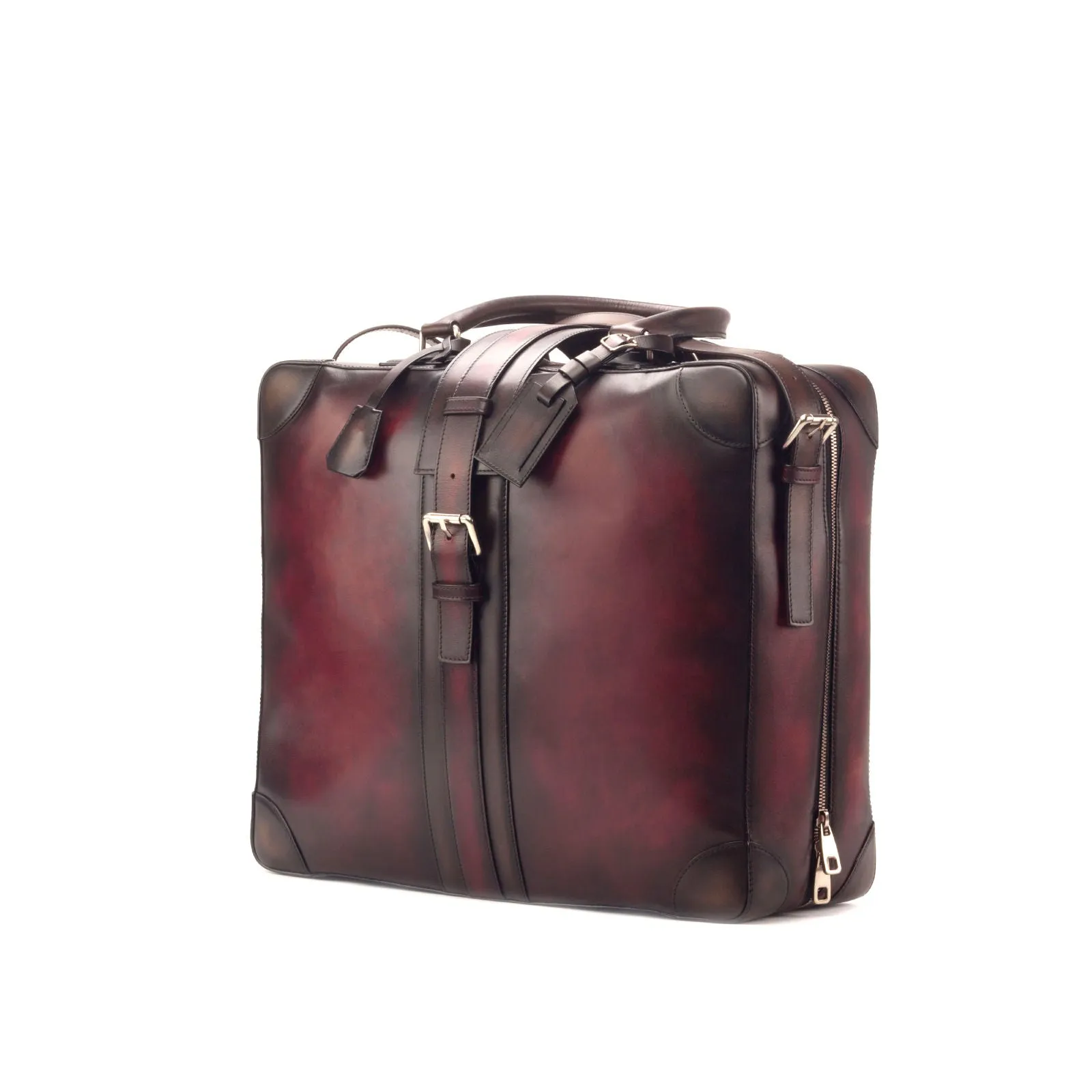 DapperFam Luxe Men's Travel Tote in Burgundy Painted Calf