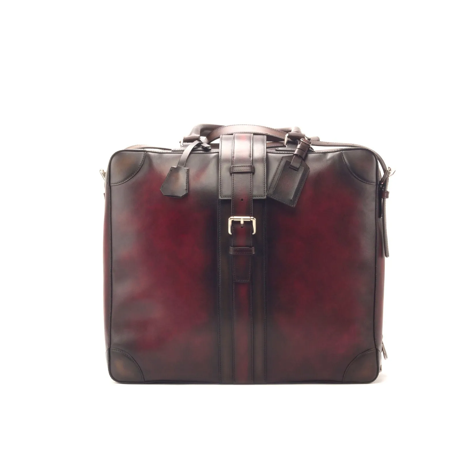 DapperFam Luxe Men's Travel Tote in Burgundy Painted Calf