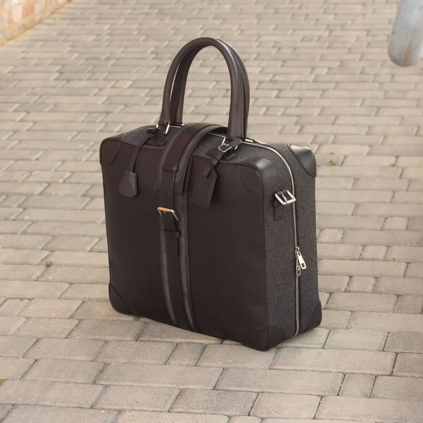 DapperFam Luxe Men's Travel Tote in Flannel Dark Grey Flannel