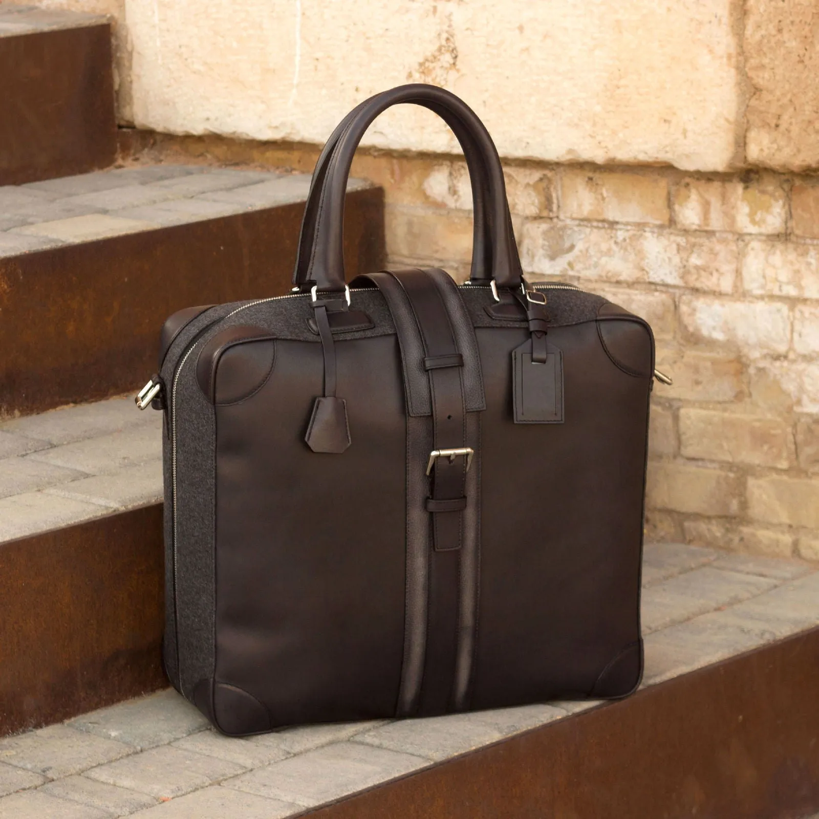 DapperFam Luxe Men's Travel Tote in Flannel Dark Grey Flannel