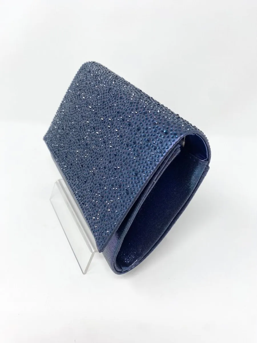 Glamour Ava Navy Diamante Box Clutch Bag