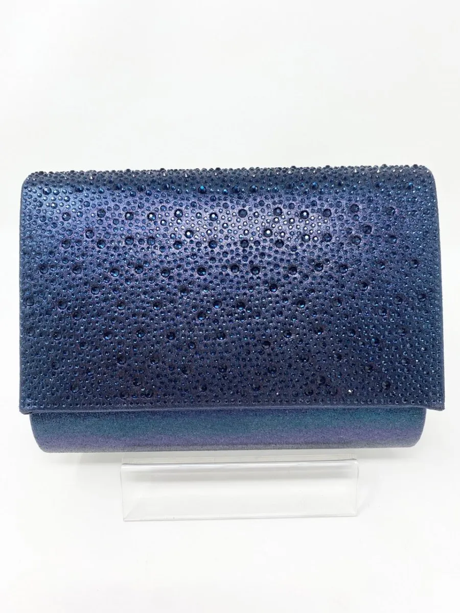 Glamour Ava Navy Diamante Box Clutch Bag