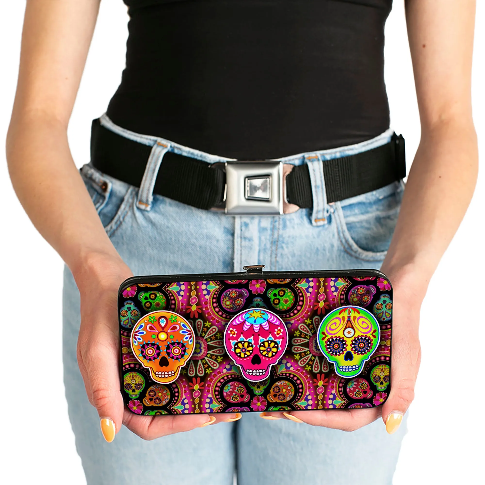 Hinged Wallet - Six Sugar Skulls Multi Color