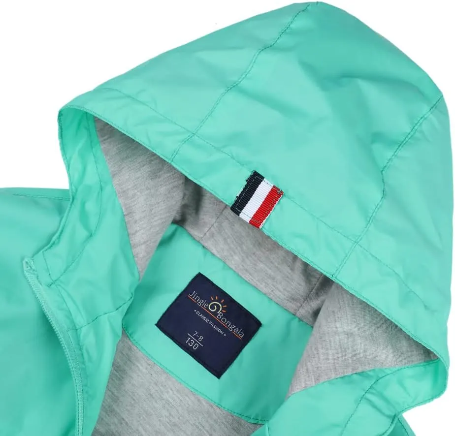 Jingle Bongala Boys Girls Lightweight Breathable Raincoat Waterproof Hooded Rain Jacket Windbreaker Easy to Fold