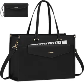 LOVEVOOK Laptop Tote Bag for Women, 15.6 inch 2-in-1 Professional Work Bag Business Briefcase with Clutch Purse, Waterproof Leather Computer Handbag for Teacher Office Travel
