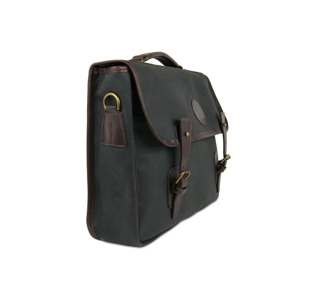One Pocket Buckle Waxed Canvas Briefcase