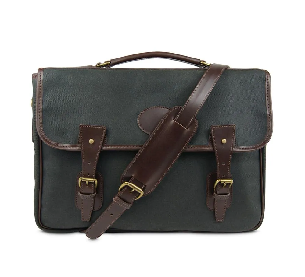 One Pocket Buckle Waxed Canvas Briefcase