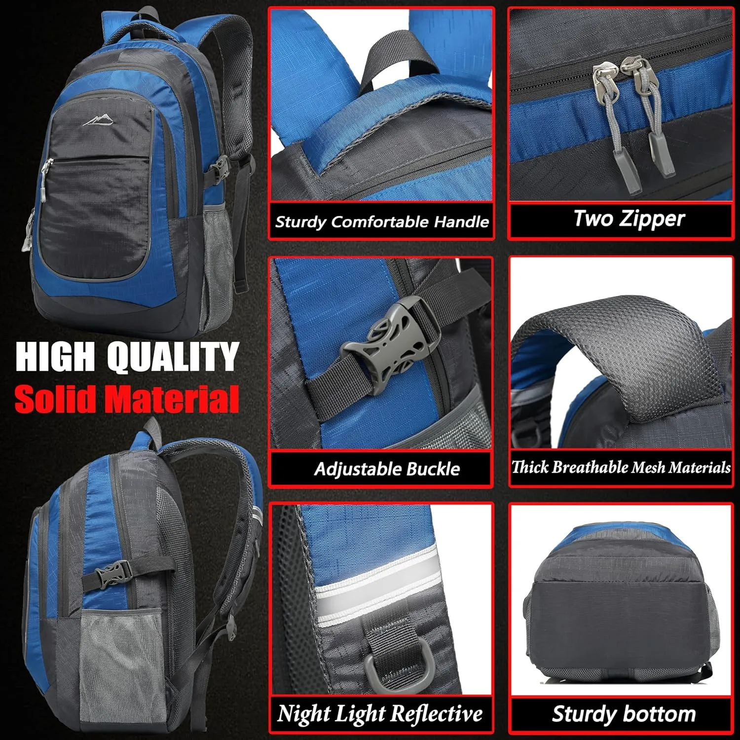 ProEtrade Backpack Bookbag for College Sturdy Travel Business Hiking Fit Laptop Up to 15.6 Inch Multi Compartment Gifts for Men Women Night Light Reflective (Blue)