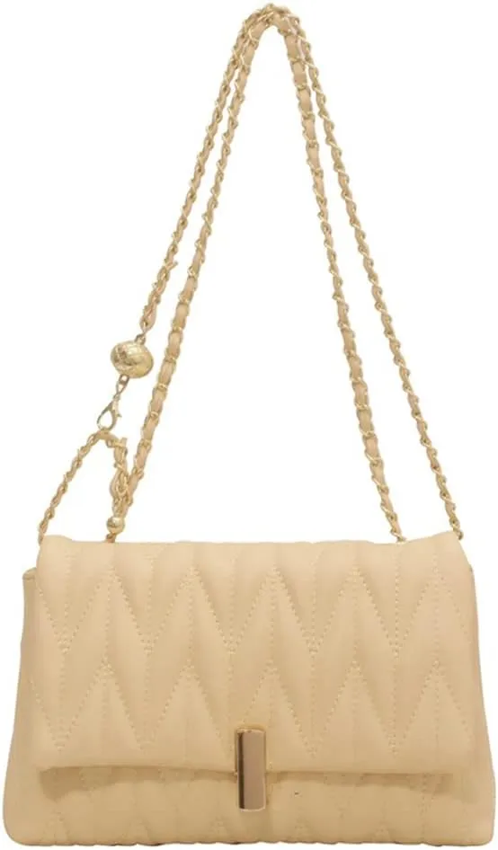 Stylish Quilted Leather Chain Shoulder Bag for Women - Fashionable Flap Crossbody Handbag & Clutch (White)