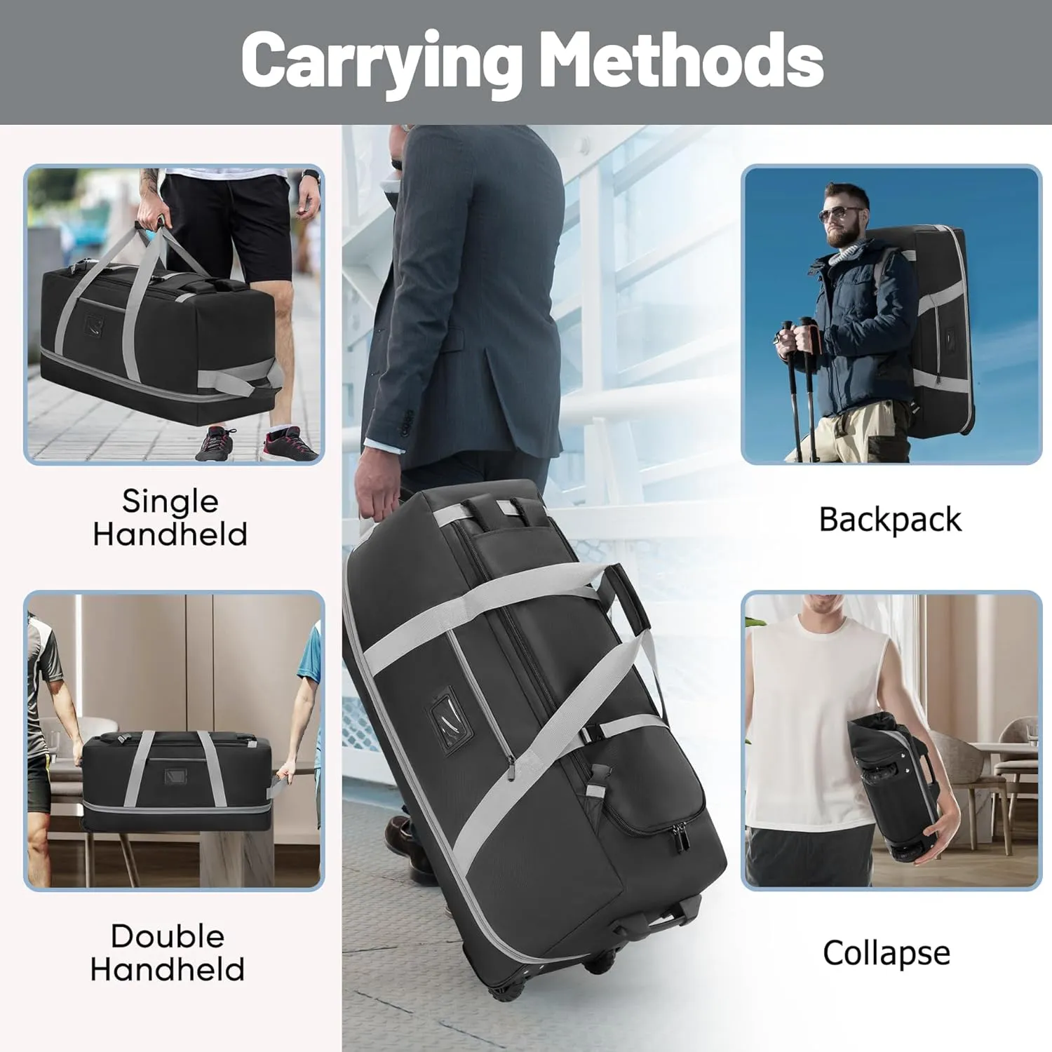 Travel Duffle Bag with Wheels, Large Capacity Rolling Duffle Bag for Travel, Duffle Roller Bags Rolling Luggage Bag with Multi-pocket for Travel (Expandable from 109L to 129L)