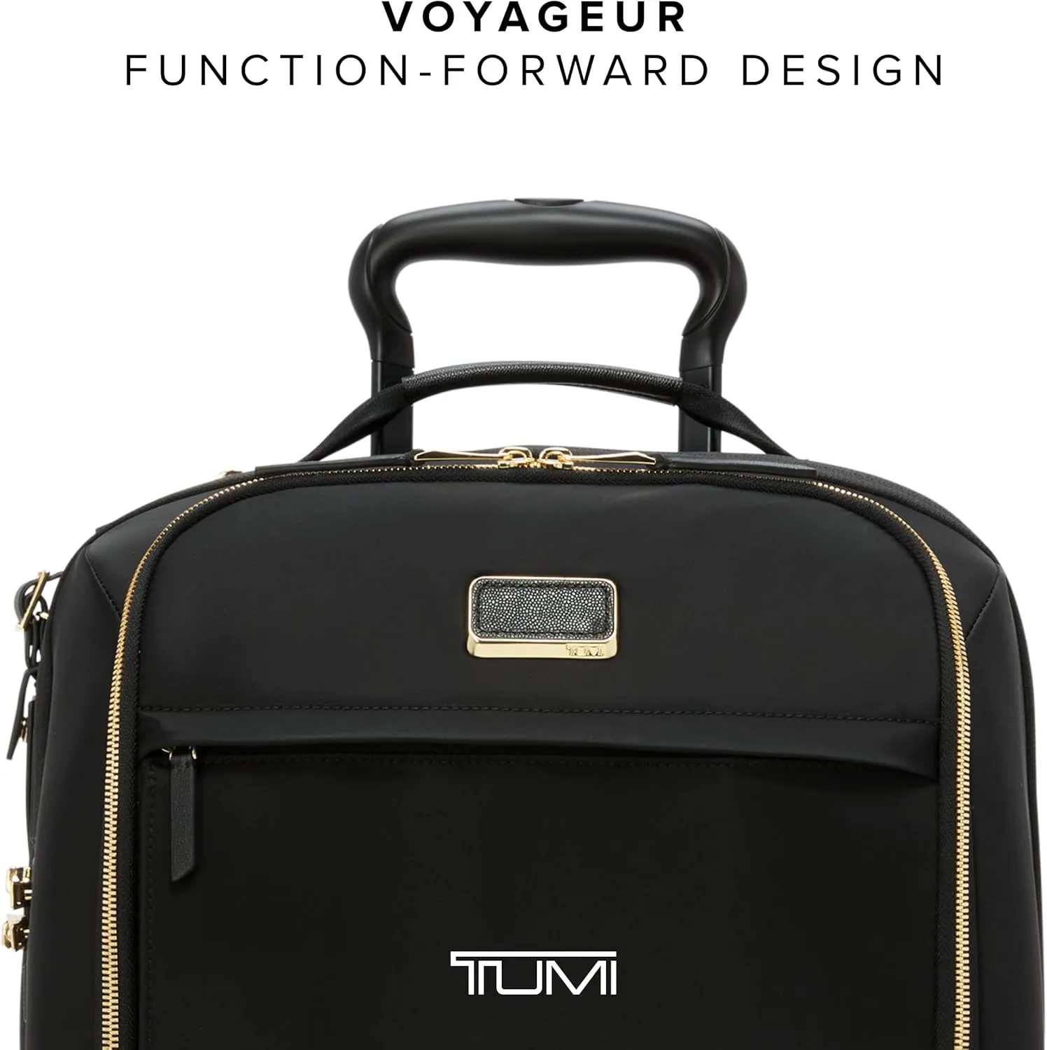 TUMI - Voyageur Leger 4 Wheel Carry-On Luggage - Lightweight and Spacious, Sleek Silhouette, Durable Women's Suitcase - 16" Compact Carry-On, Black with Gold Hardware