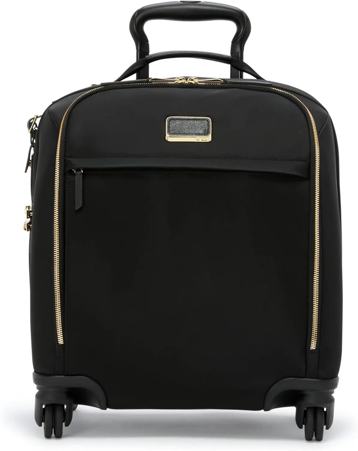 TUMI - Voyageur Leger 4 Wheel Carry-On Luggage - Lightweight and Spacious, Sleek Silhouette, Durable Women's Suitcase - 16" Compact Carry-On, Black with Gold Hardware